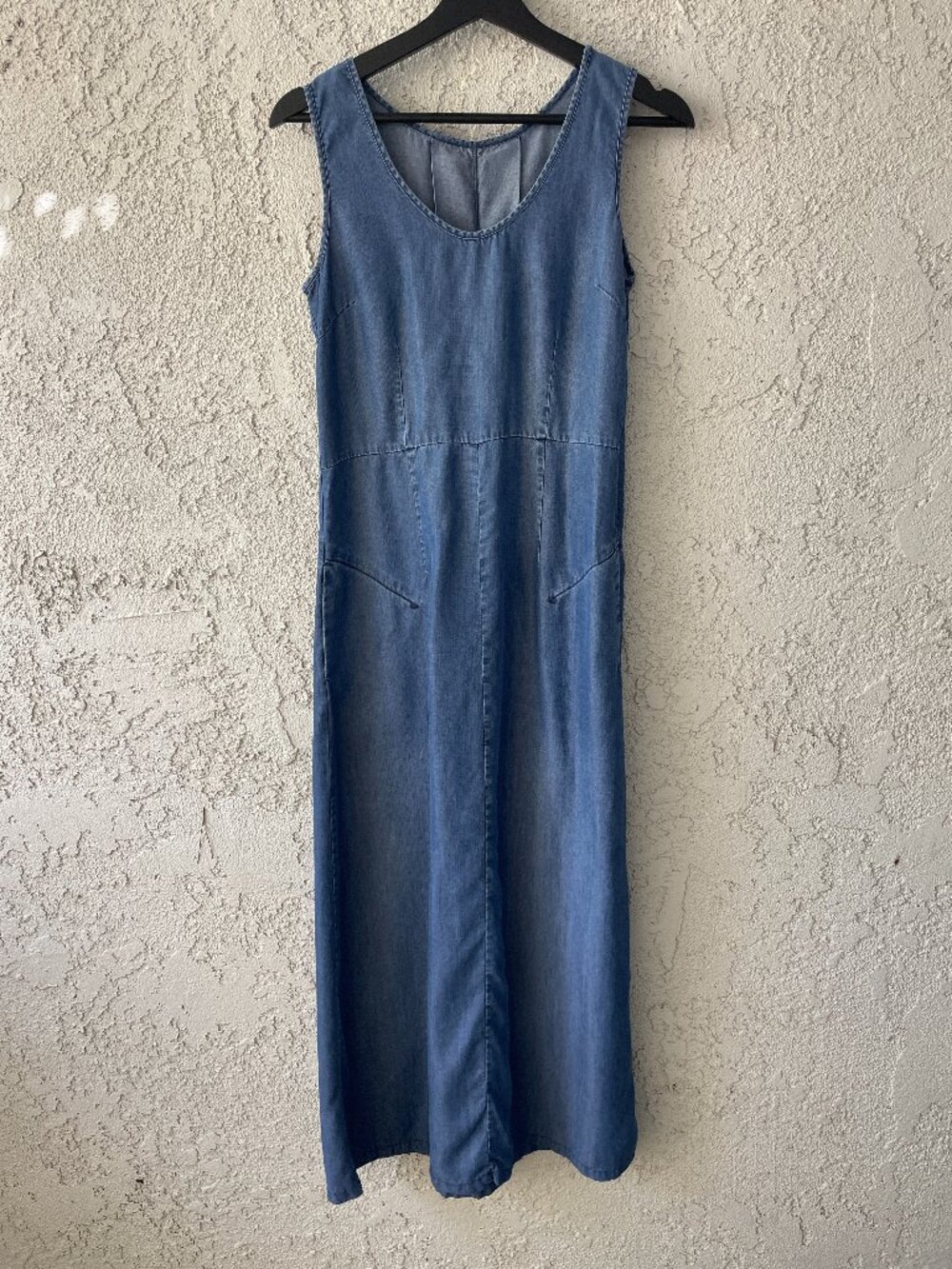 Blue Tencel Midi Dress Sleeveless Soft Breathable Pockets Size S